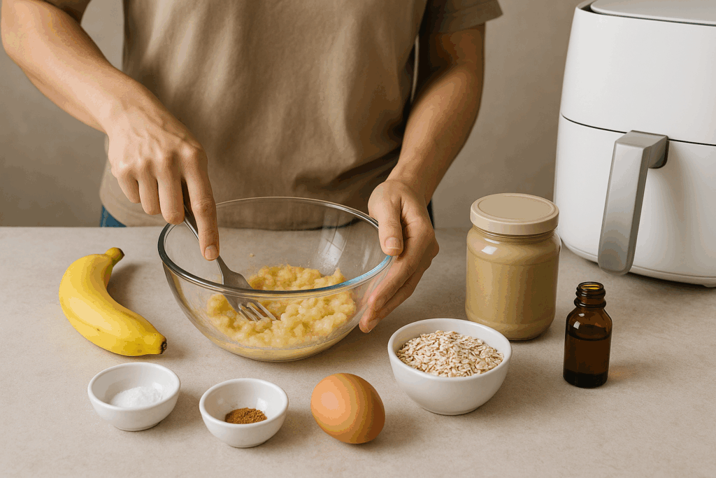 Σουφλέ μπανάνας με βρώμη και ταχίνι στο air fryer – γλυκό πρωινό χωρίς ζάχαρη