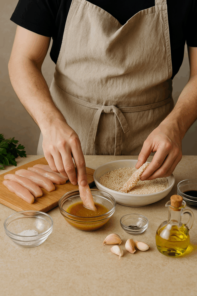Στικς κοτόπουλου με σουσάμι και μέλι στο air fryer