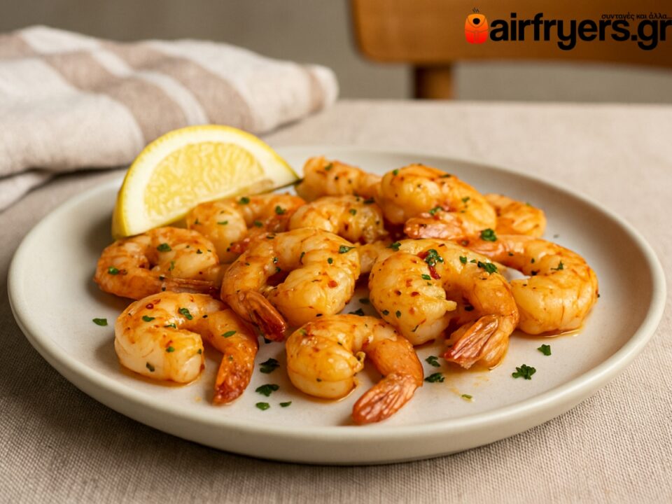 Γαρίδες μαριναρισμένες σε σκόρδο και μπούκοβο στο air fryer