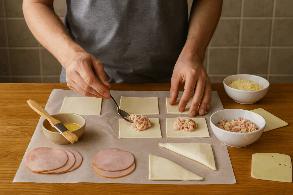 Μίνι πίτες με ζαμπόν και γραβιέρα σε σφολιάτα στο air fryer