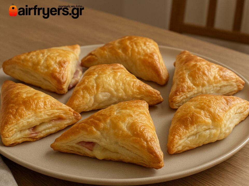 Μίνι πίτες με ζαμπόν και γραβιέρα σε σφολιάτα στο air fryer