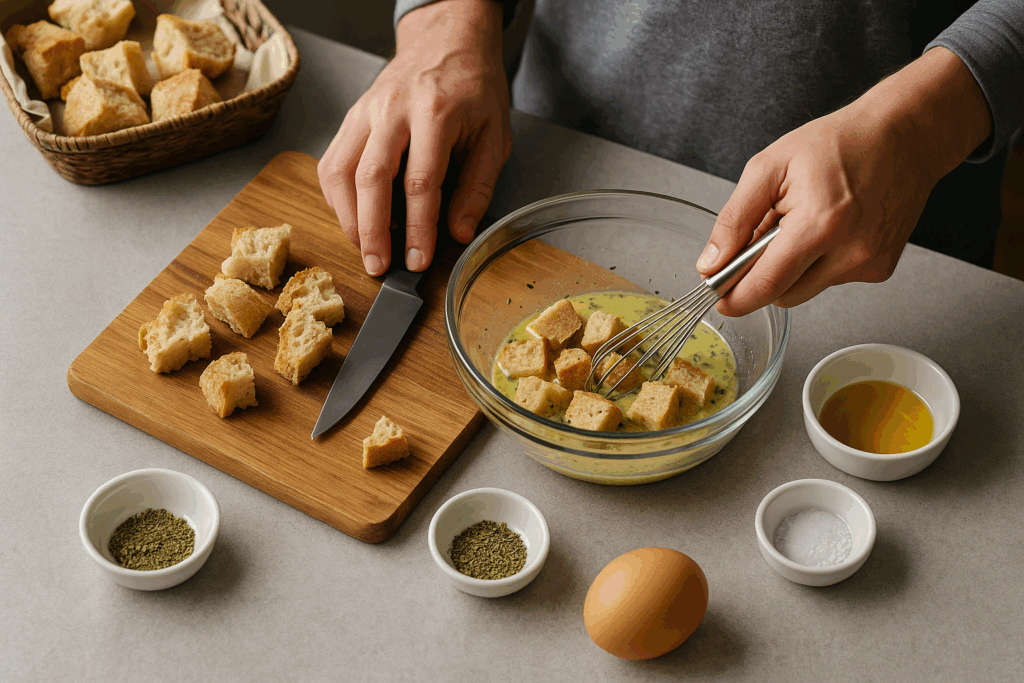 Μπουκίτσες από μπαγιάτικο ψωμί με αυγό και μυρωδικά στο air fryer