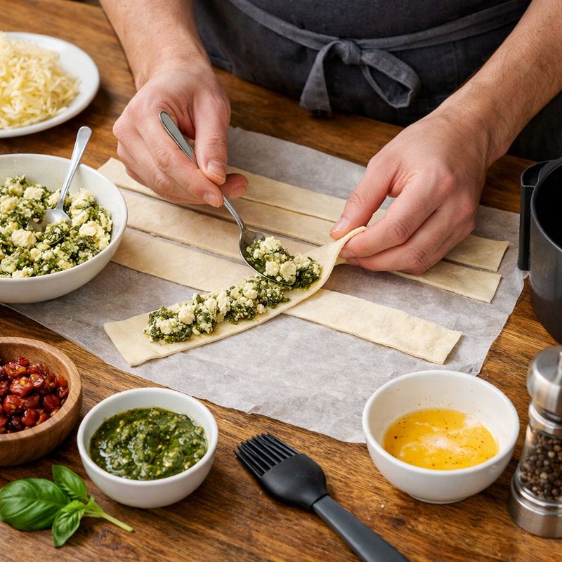 Αλμυρό στεφάνι με ζύμη σφολιάτας, φέτα και πέστο στο air fryer