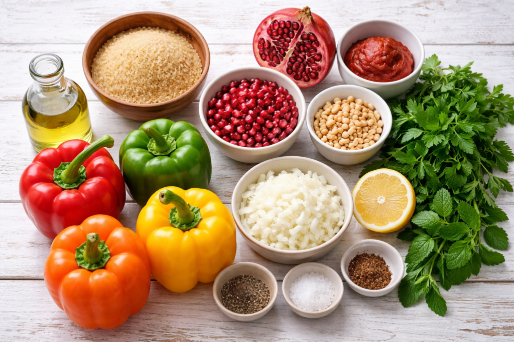 Πιπεριές γεμιστές με πλιγούρι, ρόδι και κουκουνάρι στο air fryer